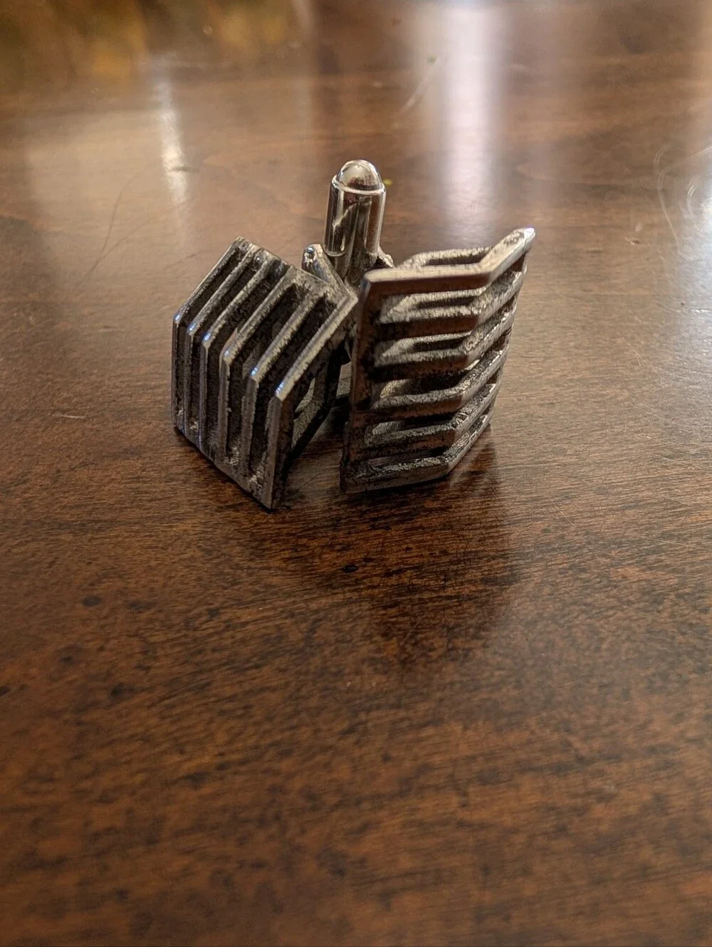 VINTAGE Anson Sterling Silver Modernist Cufflinks Linear Open Design Pat Pending